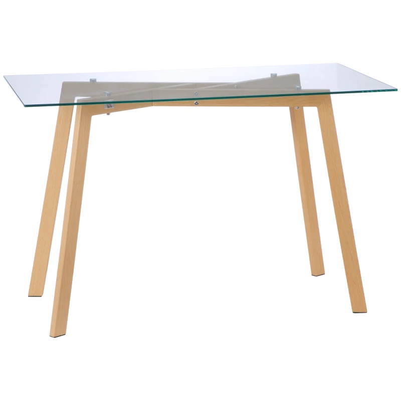 HOMCOM Table à manger pour 4 personnes, 120x60x76cm, table de cuisine, plateau en verre trempé et pieds en acier, transparent