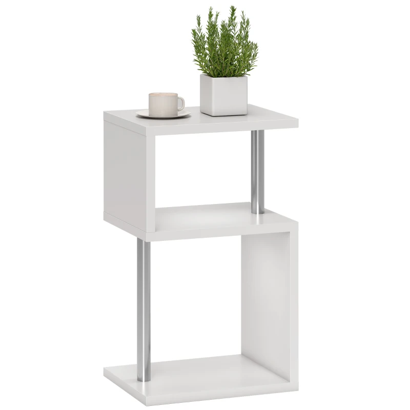HOMCOM Table d'Appoint avec Lumière LED de 3 Niveaux avec Etagères et Structure en Aluminium pour Salon Chambre à Coucher 44x38x75 cm Blanc