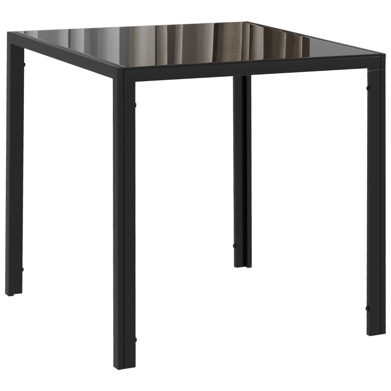 HOMCOM Table à manger pour 4 personnes, table de cuisine avec plateau en verre trempé et pieds en acier, 75 x 75 x 75 cm, noir