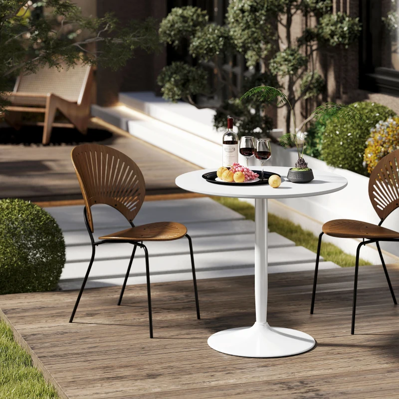 HOMCOM Mesa de Comedor Redonda Mesa de Cocina para 2 Personas con Base de Acero y Almohadilla Antideslizante Ø80x75 cm Blanco