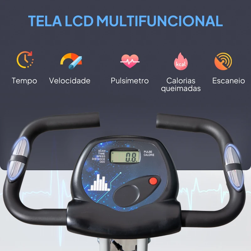 HOMCOM Bicicleta Estática Dobrável com 8 Níveis de Resistência Magnética com Assento Ajustável 43x97x109 cm Cinzento