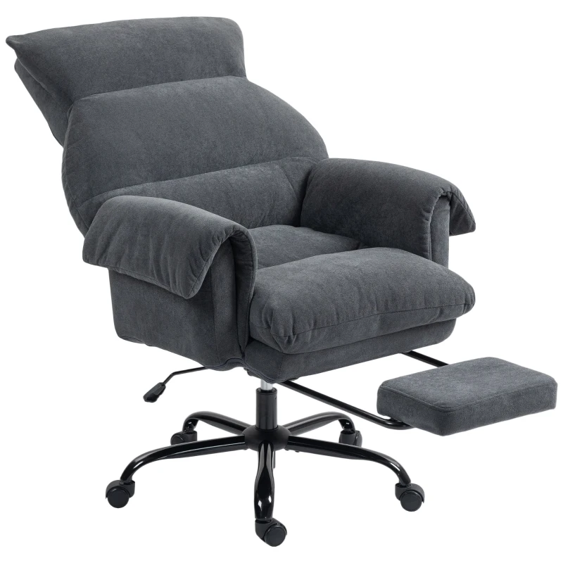 HOMCOM Cadeira de Secretária com Apoio para os Pés Encosto Reclinável e Acolchoada Espesso 80x80x106-114 cm Cinzento