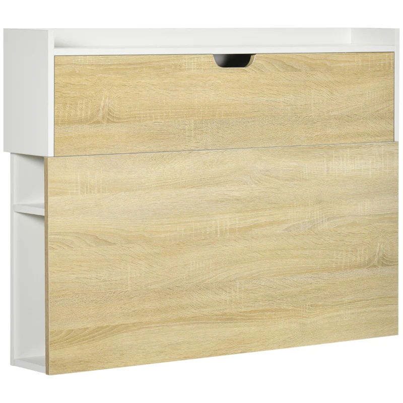 HOMCOM Bureau pliable mural avec étagères de rangement et placard, bureau rabattable, 100 x 18 x 74 cm effet bois naturel