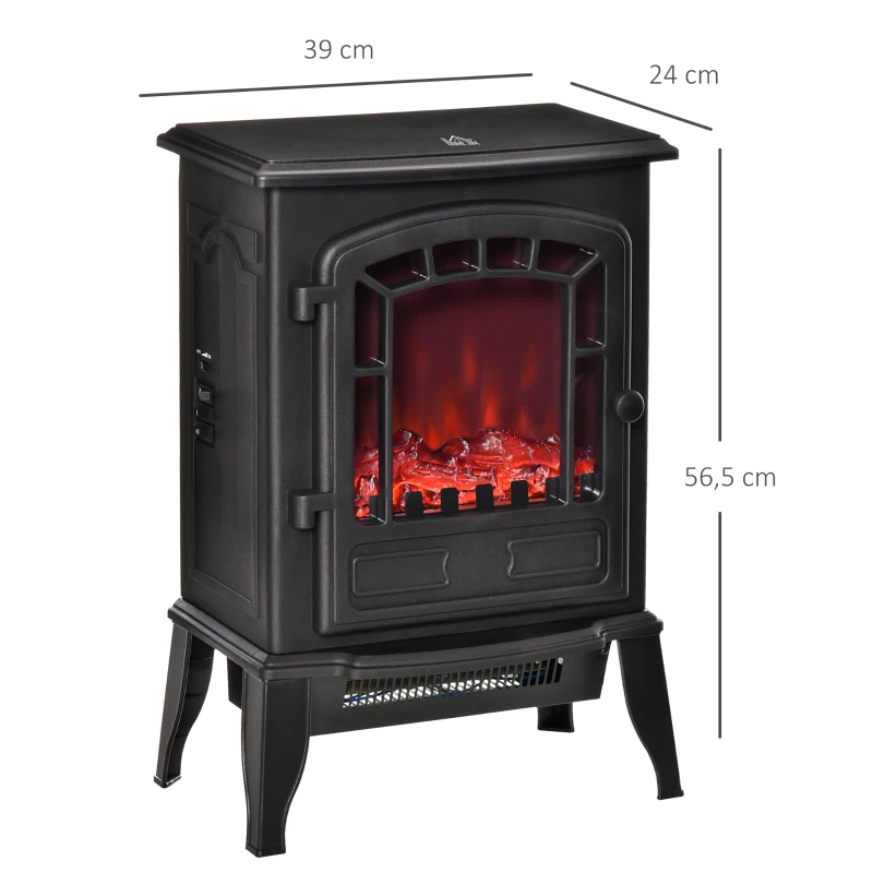HOMCOM Chimenea eléctrica de suelo, 2 niveles de calor, efecto de llama realista, versátil