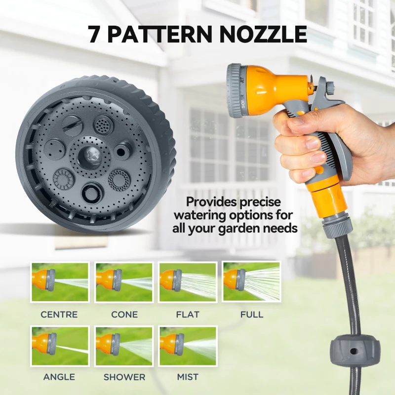 Outsunny Retractable Hose Reel Wall Mounted, 30+2m Garden Hose Pipe Reel with Lock, Auto Rewind, 7 in 1 Spray Nozzle, Includes Wall Fixings, 180° Swivel, Outdoor Watering, 59 x 23 x 42 cm, Orange