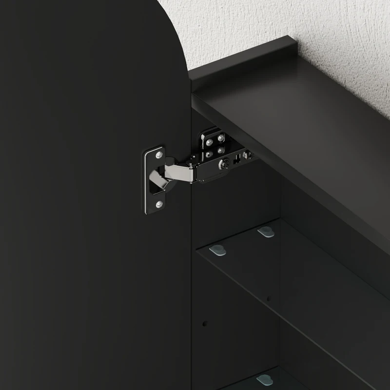 HOMCOM Arched Bathroom Mirror Cabinet with Adjustable Glass Shelves - Black