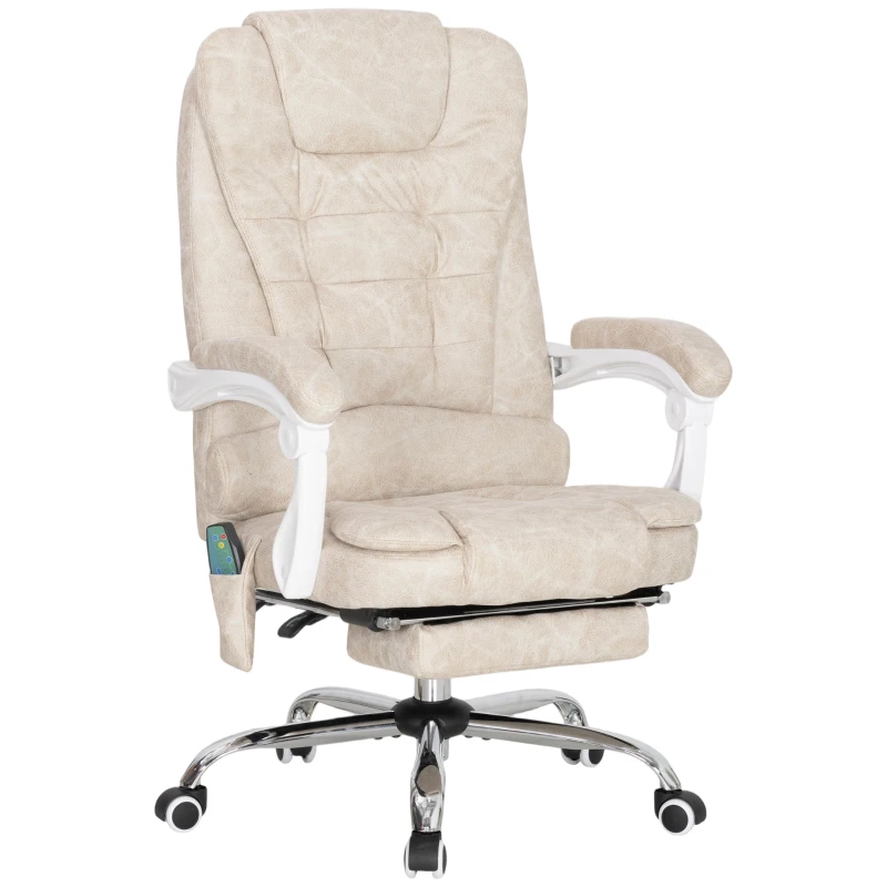 Vinsetto Fauteuil de bureau massant et chauffant, chaise de bureau, hauteur réglable, dossier inclinable, 65x70x111-119cm, crème