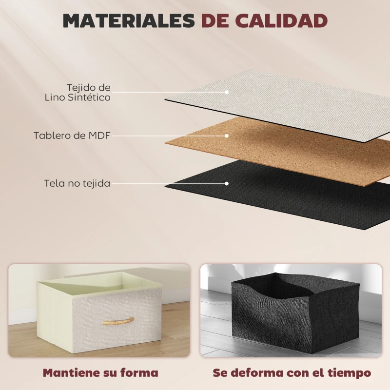 HOMCOM Cajonera de Tela Cómoda con 8 Cajones 4 Bolsillos Laterales 2 Ganchos y Estructura de Acero Beige