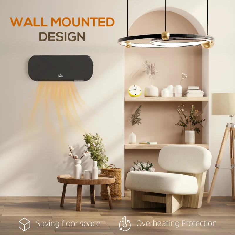 HOMCOM 2000W Wall Mounted Ceramic Space Heater, 10-49°C Temperature, Black