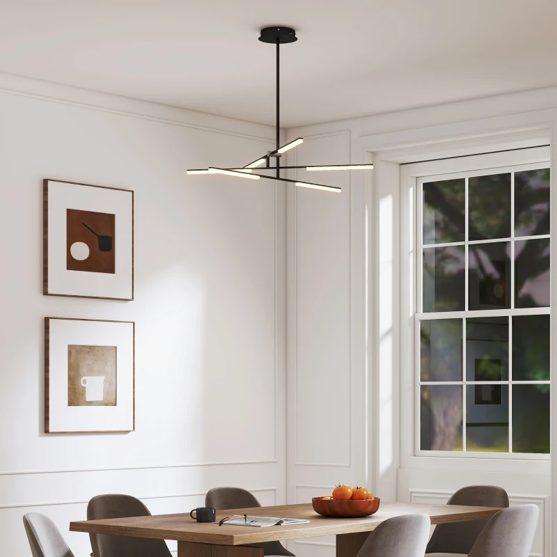 HOMCOM Candeeiro Suspenso Moderno Candeeiro de Teto LED com Ângulo de Luz Ajustável Pantalla de Acrílico Ø100x79 cm Preto