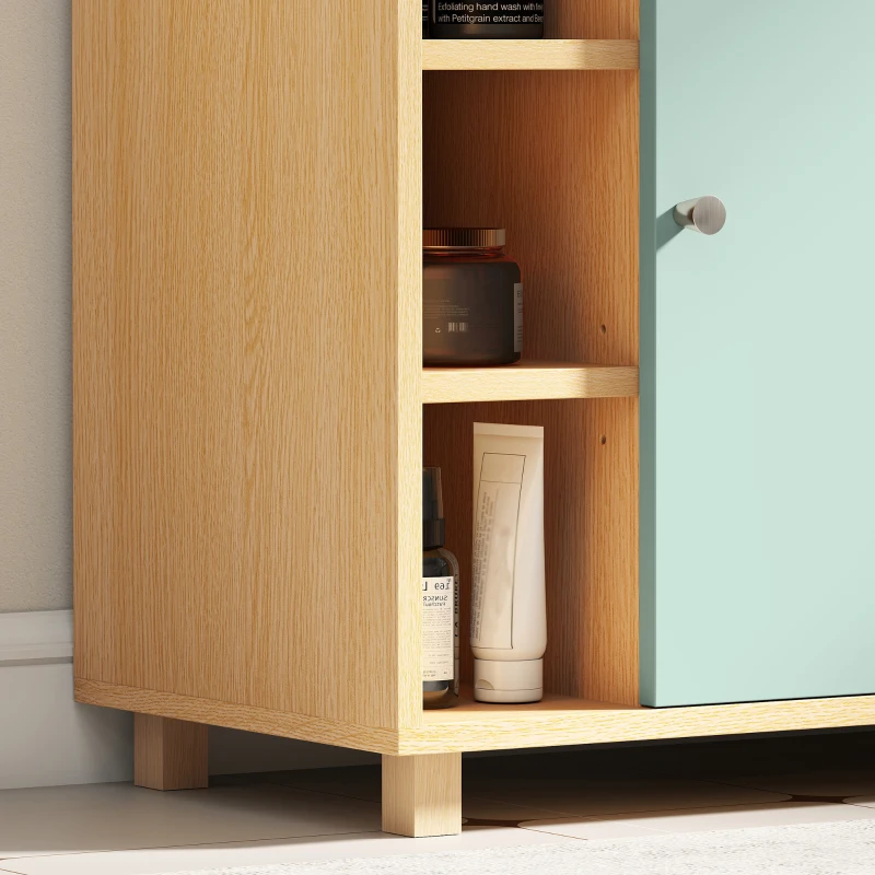 HOMCOM Waschbeckenunterschrank, Badezimmermöbel mit 6 offenen Regalen und Soft-Close-Tür 60 x 33 x 57 cm, grün