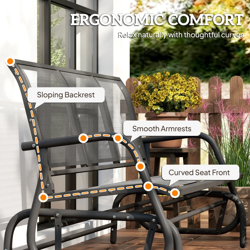 Outsunny 3-Seat Glider Rocking Chair for 3 People Garden Bench Patio Furniture Metal Frame, Grey