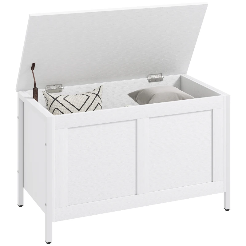 HOMCOM Baú de Armazenamento 95L Baú de Arrumação com Tampa Banco de Armazenamento com Dobradiça de Segurança 80x40x50 cm Branco