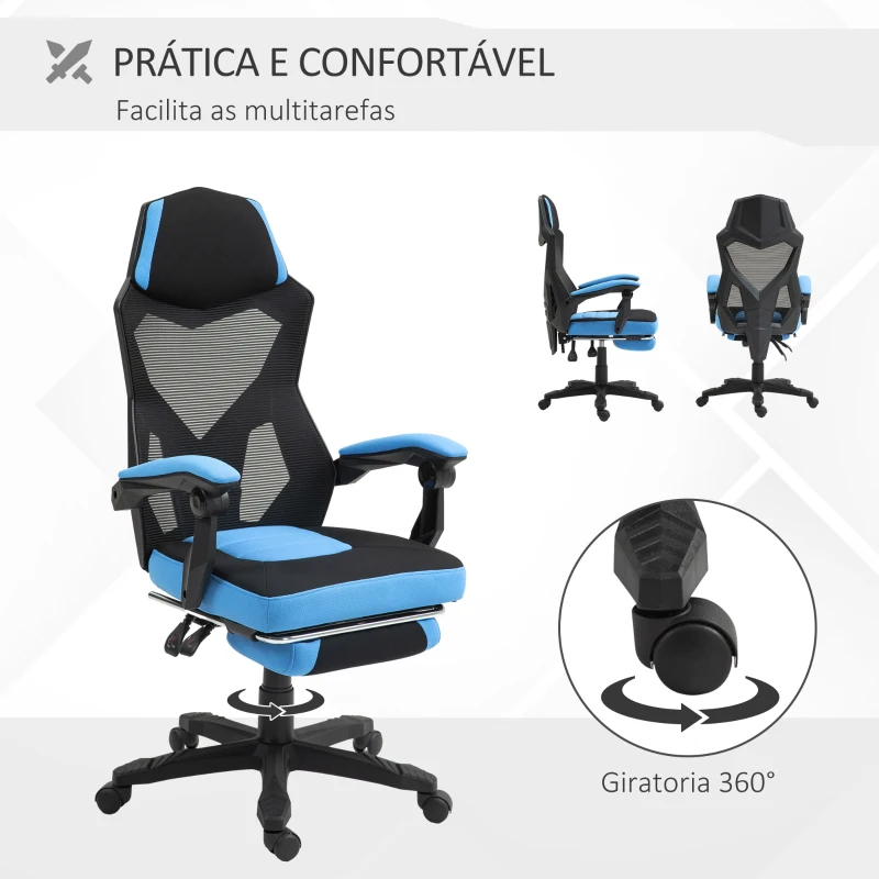 Vinsetto Cadeira de Escritório Ajustável em Altura Cadeira para Secretária Giratória de 360° Reclinável até 135° 58x72x108-118 cm Azul