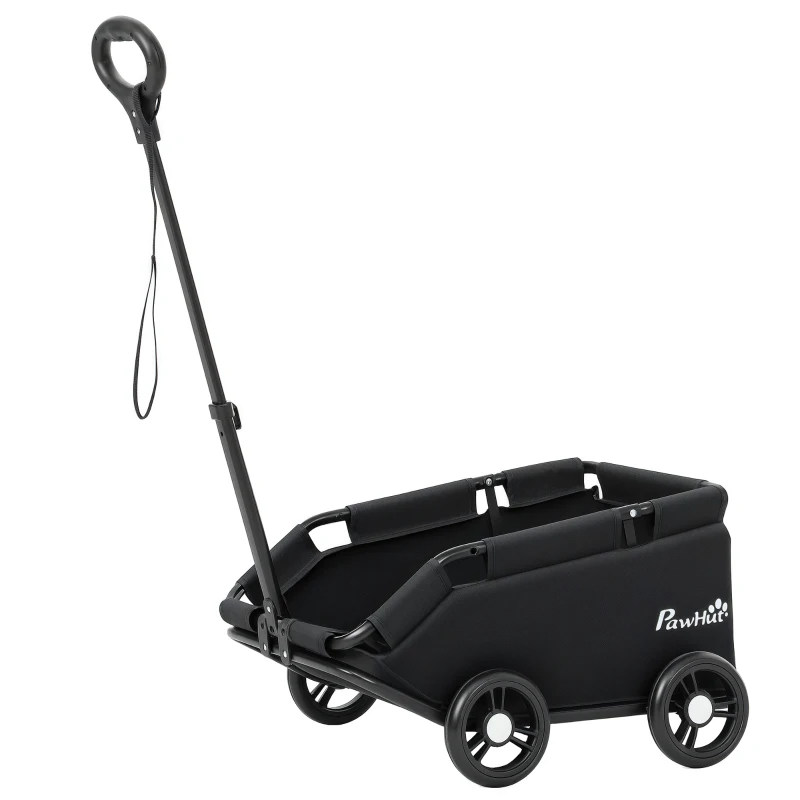 PawHut Hundewagen, poussette pour chiens pliable pour chiens nains jusqu'à 4 kg, poussette pour chats pliable avec barre de poussée, coussin lavable, laisses de sécurité, sac de rangement, 4 roues, Noir