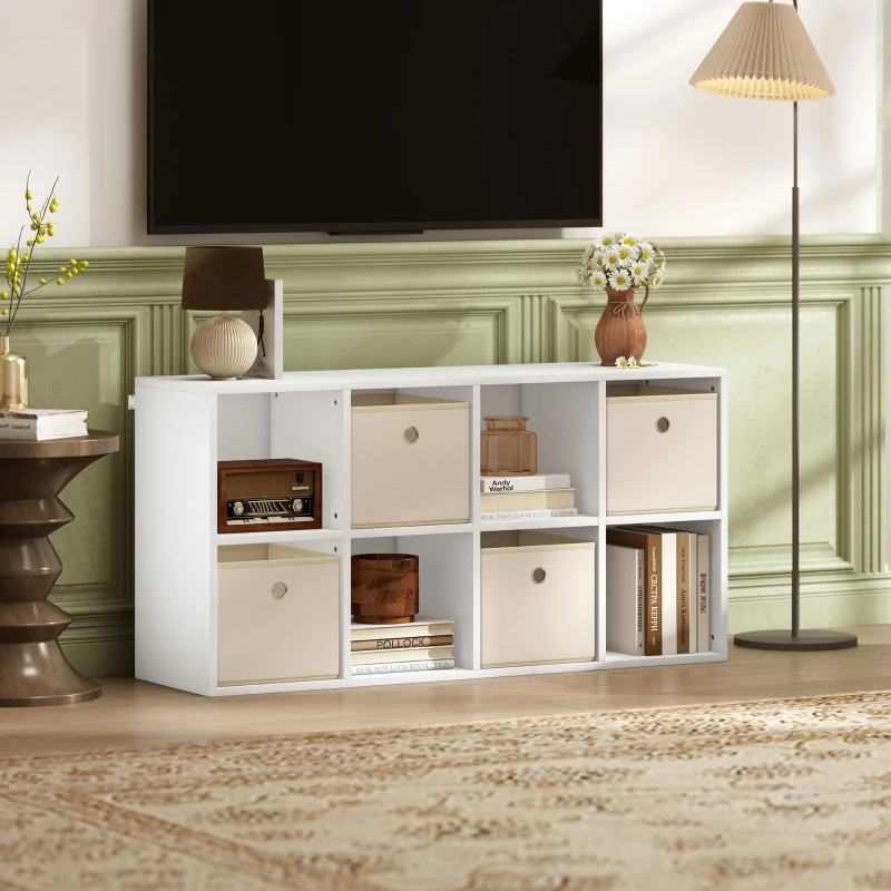 HOMCOM Estantería de 8 Cubos con 4 Cajones de Tela Horizontal o Vertical para Salón Dormitorio 105,9x30x53,7 cm Blanco y Beige
