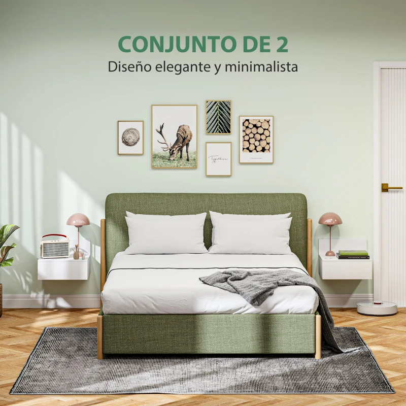 HOMCOM Juego de 2 Mesitas de Noche Colgantes Mesillas de Noche para Dormitorio con Cajón 43x36,5x30,5 cm Blanco