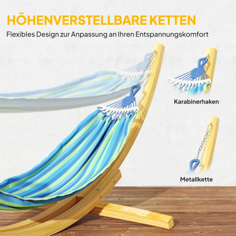 Outsunny Hängemattengestell für Hängematte Hängemattenständer mit Sicherheitsschnalle, Kette, Garten Strand Kiefer 325 x 120 x 118 cm bis 120 kg
