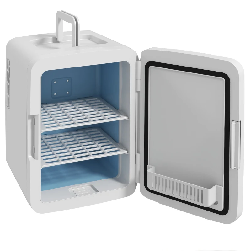 HOMCOM Mini Frigorífico para Cosméticos 10L 12V/240V para Arrefecer e Aquecer com Espelho de Luzes LED  23,5x28x34 cm Branco