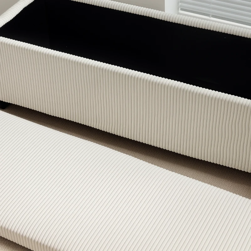 HOMCOM Banco Almacenaje Capacidad de 84 L 112x42x40cm Tapizado en Pana Pie de Cama para Sala de Estar Dormitorio Beige