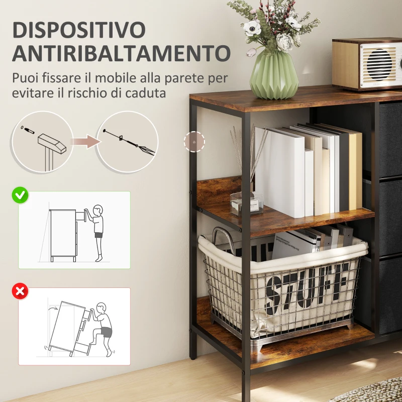 HOMCOM Mobile Cassettiera Multiuso con 3 Cassetti Pieghevoli in Tessuto, Arredamento Soggiorno e Camera, 80x29x71cm, Grigio Scuro