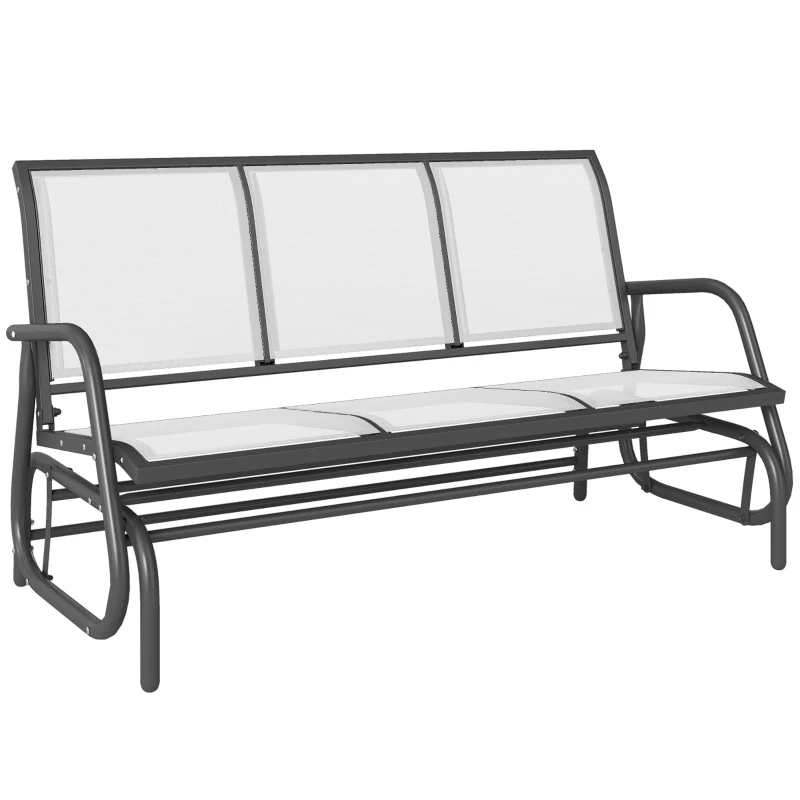 Outsunny Panchina a Dondolo da Giardino a 3 Posti in Metallo e Tessuto a Rete Traspirante, 147x70x85cm, Beige