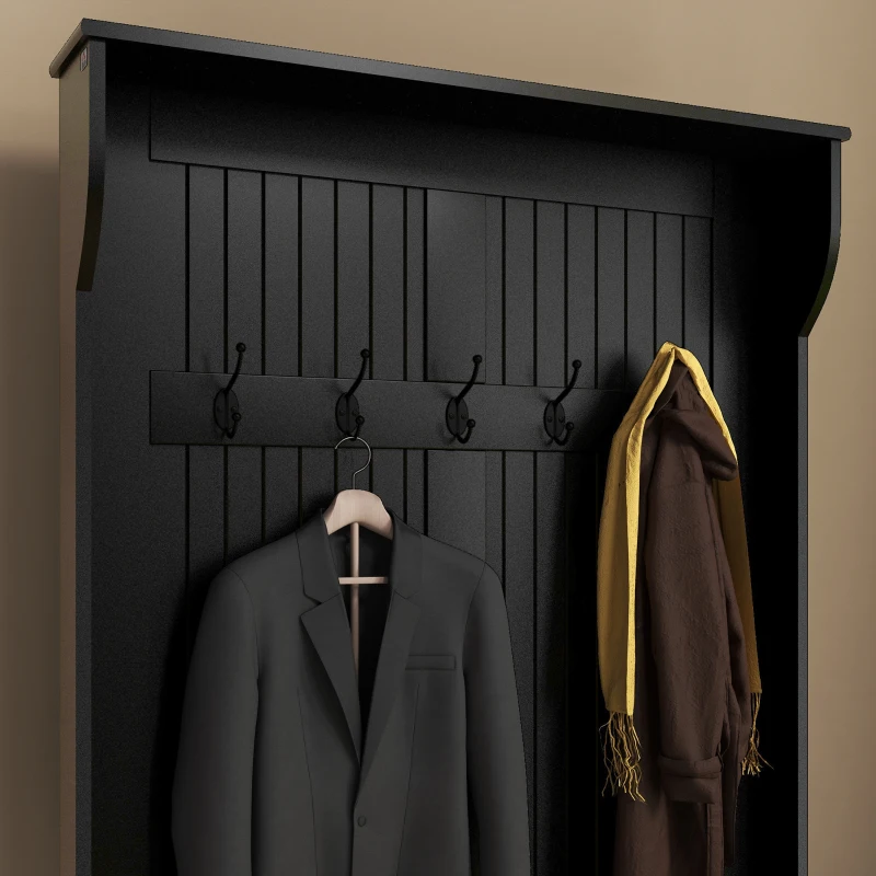HOMCOM Móvel Cabide de Entrada com Banco Armário de Entrada com Cabide 5 Ganchos e Espaço de Armazenamento 96x34x179,7 cm Preto