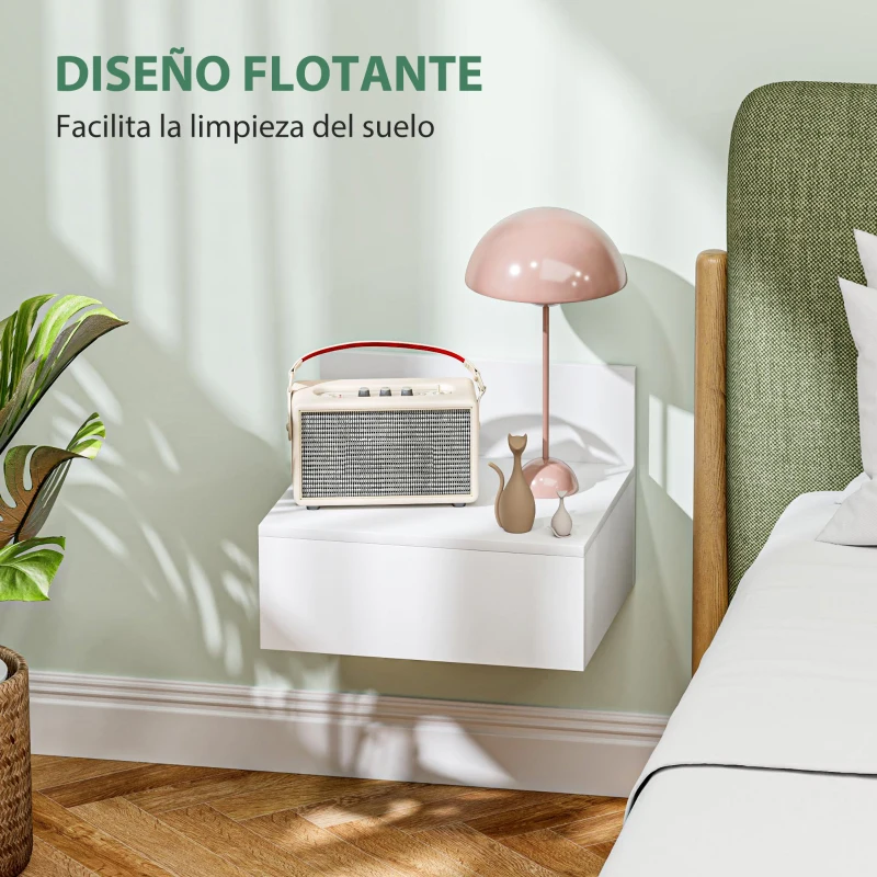 HOMCOM Juego de 2 Mesitas de Noche Colgantes Mesillas de Noche para Dormitorio con Cajón 43x36,5x30,5 cm Blanco
