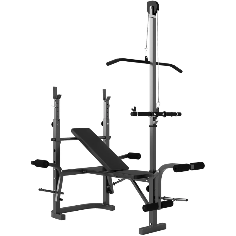 SPORTNOW Banco de Musculação Multifuncional Inclinável Banco de Pesos com Suporte para Barra Ajustável Extensão de Pernas 106x155x202 cm Preto