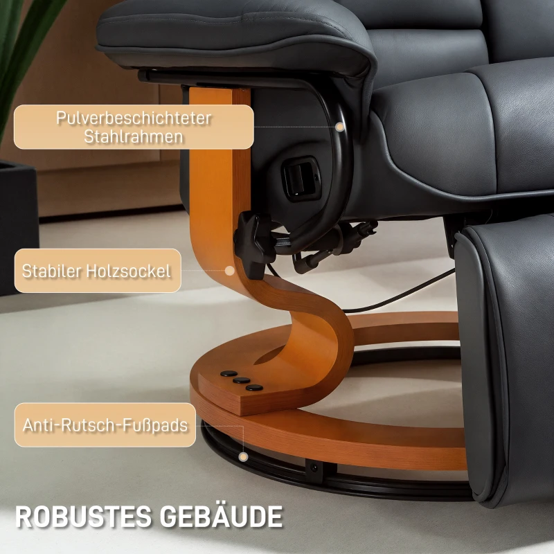 HOMCOM Relaxsessel mit Liegefunktion, drehbar, bis 150 kg, Kunstlederbezug, Stahlrahmen, Dunkelgrau(m-8)