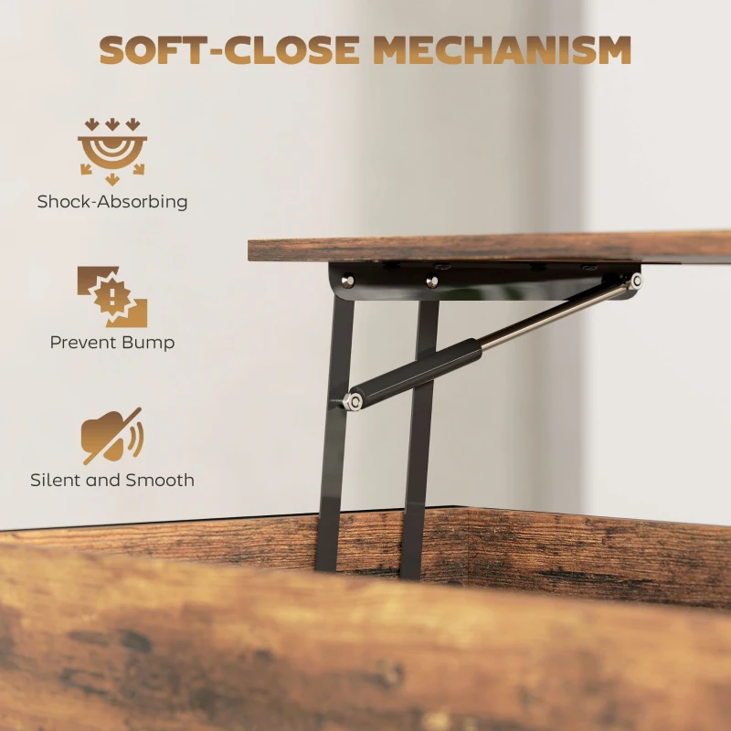 HOMCOM Masă de Cafea cu Blat Ridicabil și Compartiment Inferior în Stil Industrial, Maro