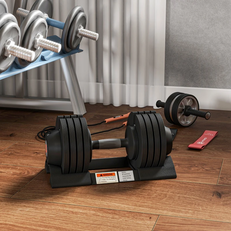 SPORTNOW Conjunto de Pesos Ajustável de 20 kg com Ajuste Rápido de Peso com Base de Armazenamento e Pega Antiderrapante  Ø18x37 cm Preto