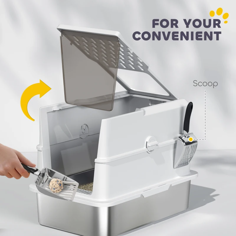 PawHut Geschlossenes Katzenklo aus Edelstahl, Katzentoilette, 60,2 x 40,2 x 43,7 cm, hellgrau