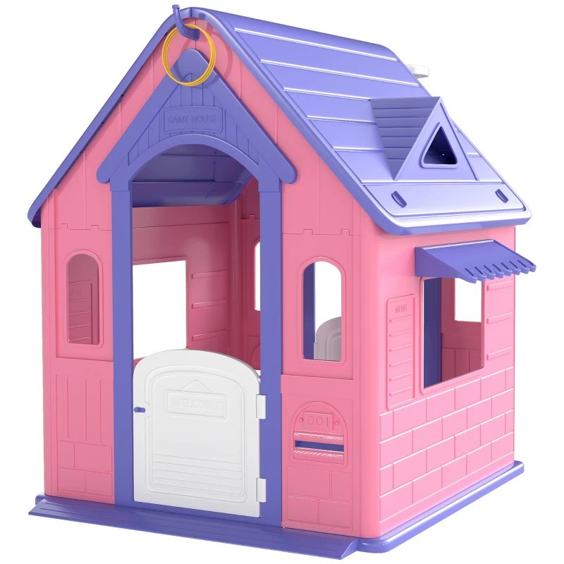AIYAPLAY Casa de Jogos para Criaanças com Lançamento de Aros e Cesta de Basquetebol 132x118x124 cm Rosa e Roxo