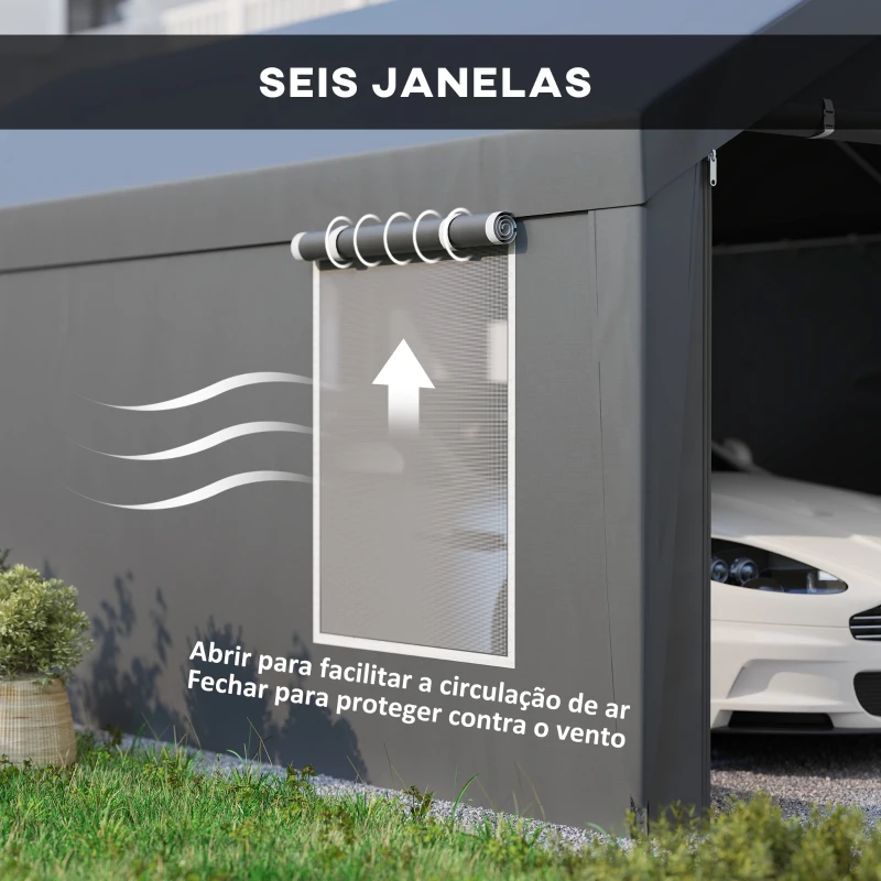 Outsunny Tenda Garagem Tenda para Carro 6x3,6 m Impermeável com Tecido PE Resistente Estrutura de Aço Paredes Removíveis Cinzento Escuro