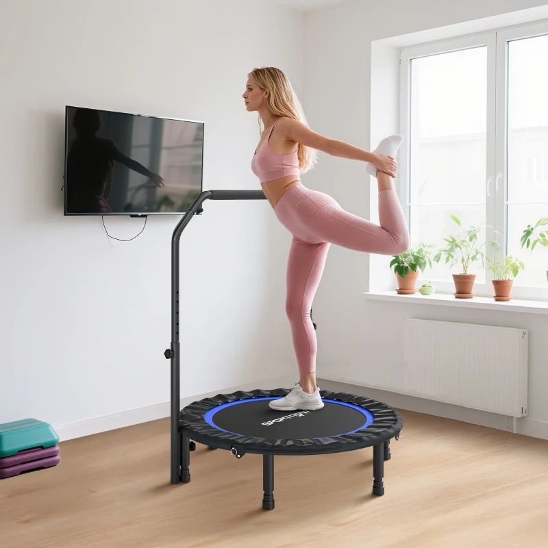SPORTNOW Cama Elástica Plegable Ø102 cm con Mango Ajustable Marco de Acero para Entrenamiento Piernas Cuerpo Azul y Negro