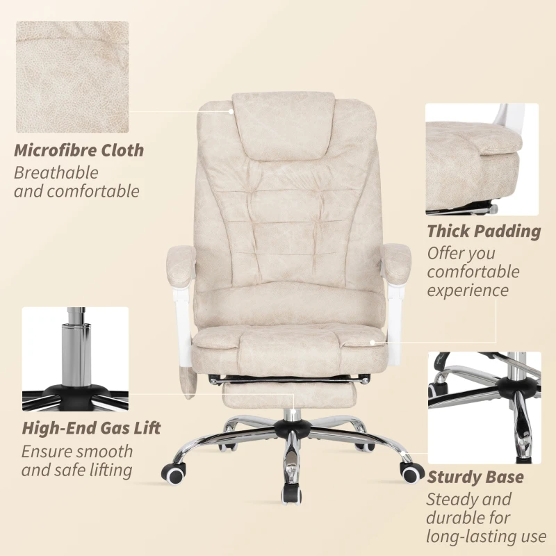 Vinsetto Massagesessel und Heizung Bürostuhl, ergonomischer Bürostuhl, neigbare Rückenlehne, 65x70x111-119cm, Creme