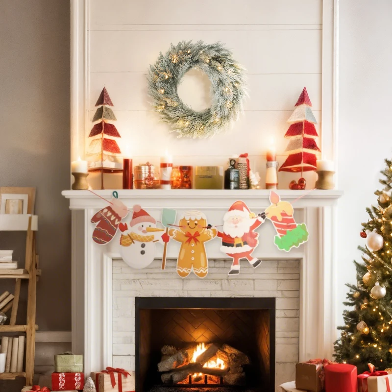 HOMCOM 60cm/ 24inch Flocked Prelit Christmas Wreath