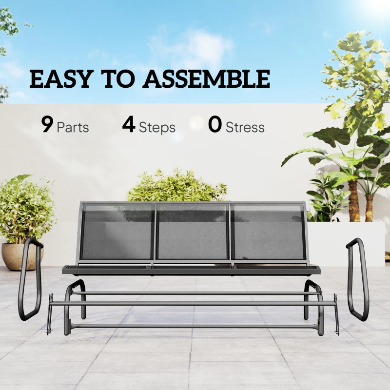 Outsunny 3-Seat Glider Rocking Chair for 3 People Garden Bench Patio Furniture Metal Frame, Grey