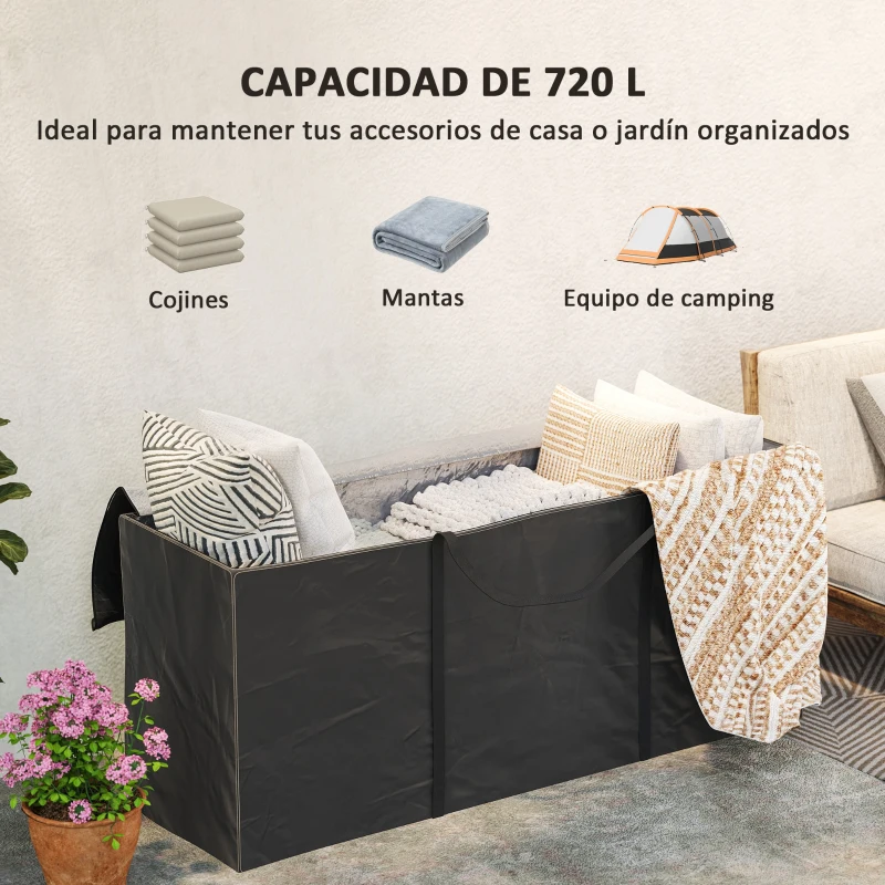 Outsunny Bolsa de Almacenamiento para Cojines de Jardín Impermeable 720L Oxford Resistente con Asas 125x40x55cm Negro