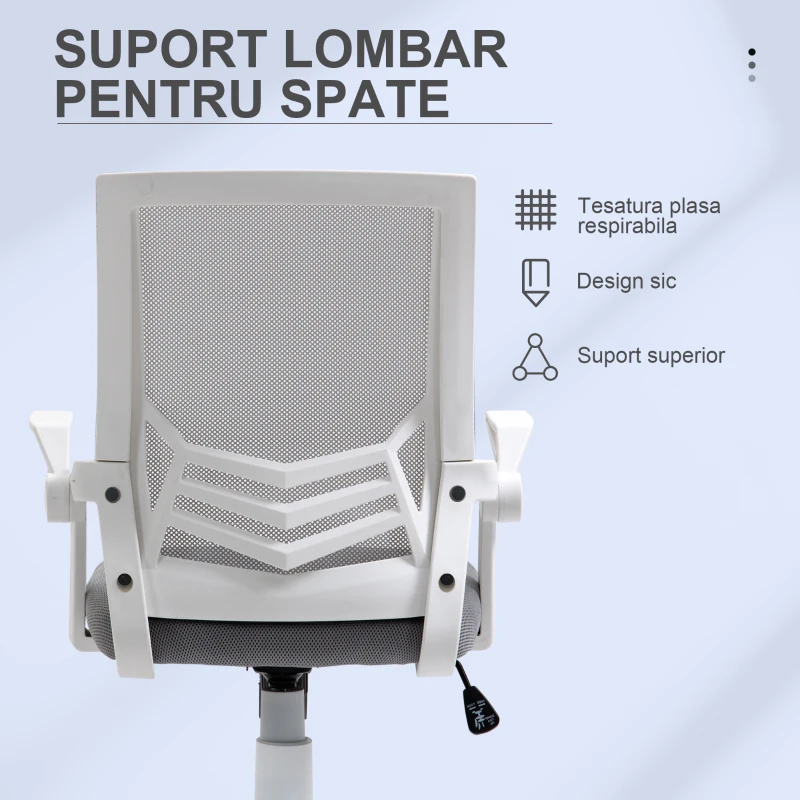 Vinsetto Scaun de Birou Ergonomic cu Suport Lombar din Țesătură, Gri