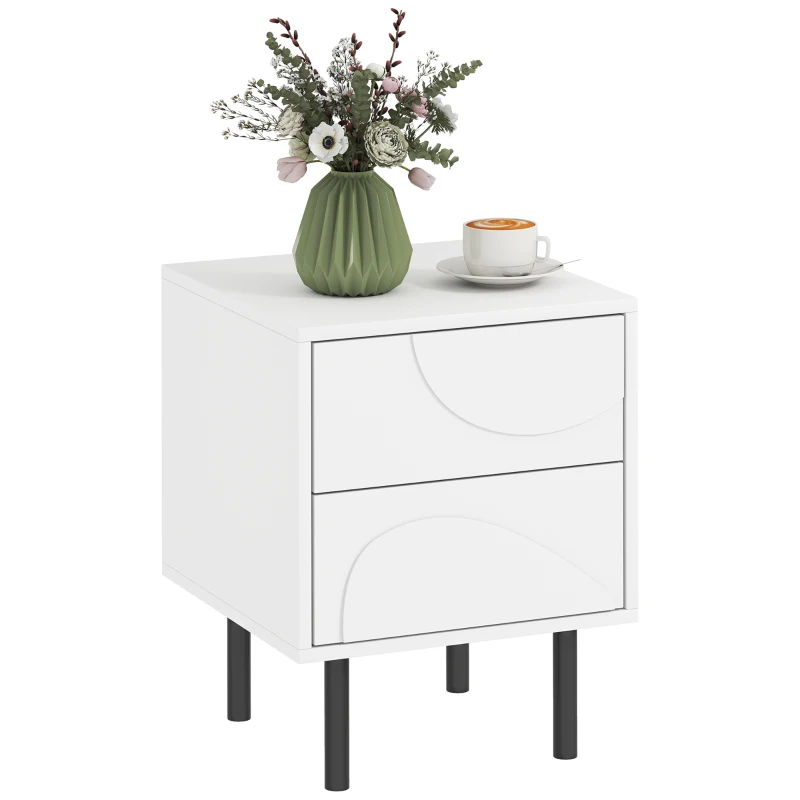 HOMCOM Comodino con 2 cassetti ad apertura a pressione e piedi in acciaio, 40x40x50 cm, Bianco
