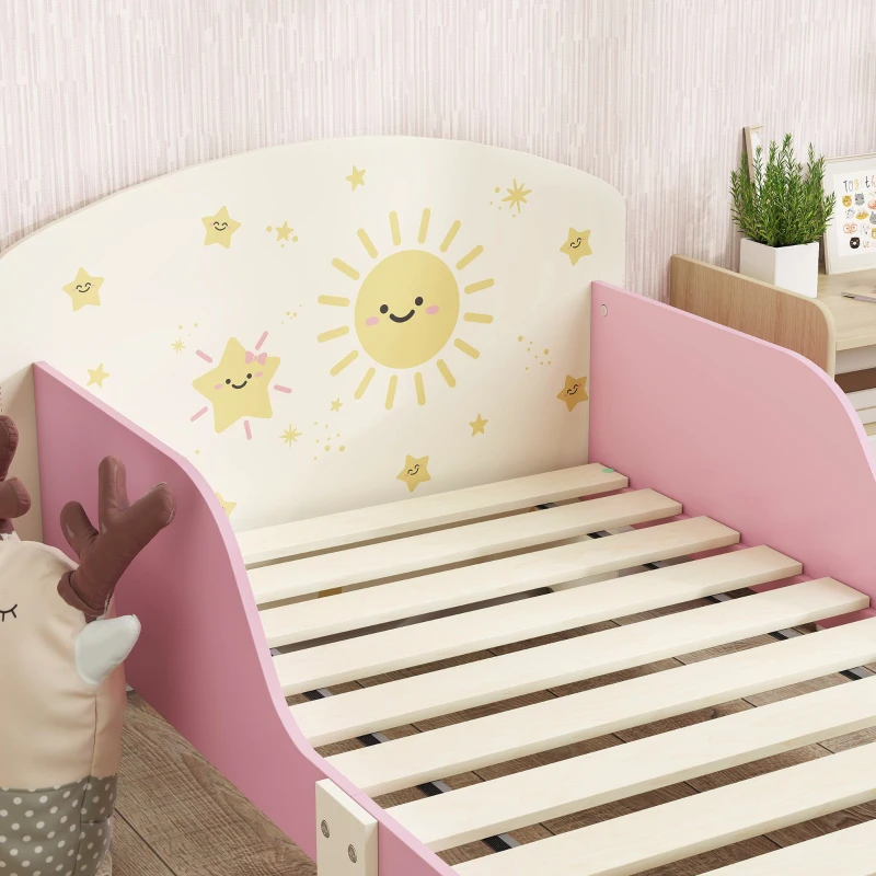 AIYAPLAY Cama Infantil para Crianças +3 Anos 70x140 cm em Madeira com Armazenamento e Desenhos de Estrelas para Dormitório Rosa