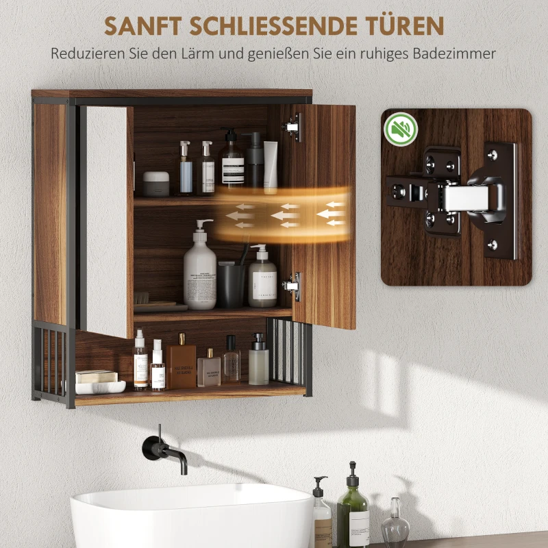 HOMCOM Hängender Spiegelschrank für Badezimmer, Badschrank aus MDF, Spanplatte, Braun