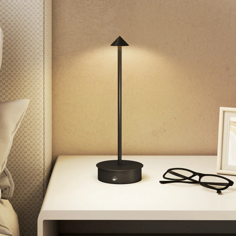 HOMCOM Touch-LED-Tischlampe mit USB zum Aufladen, einstellbar 3000K/4500K/6500K, 4-8 Stunden Akkulaufzeit, Schwarz