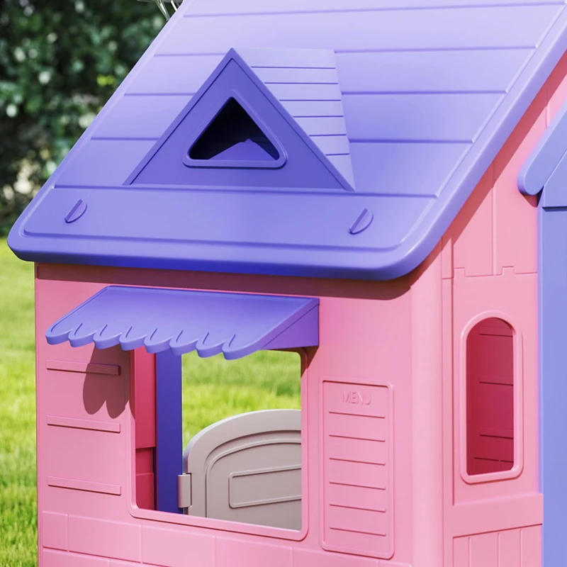 AIYAPLAY Casa giochi 3-in-1 per bambini, per interni ed esterni, casa giardino con possibilità di gioco integrate, 2-5 anni, Plastica, Rosa