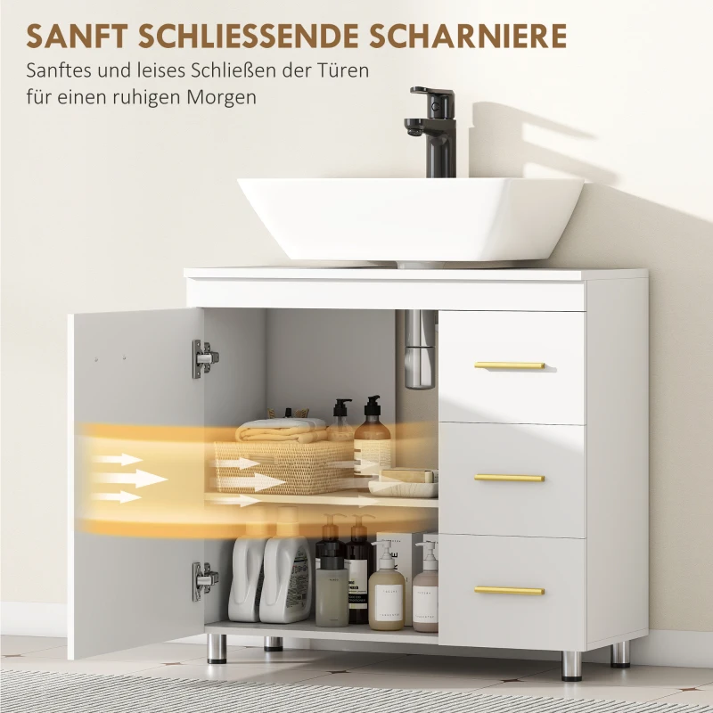 HOMCOM Badezimmer-Unterschrank, 3-stufiges Design, MDF, Spanplatte, Weiß(m-5)