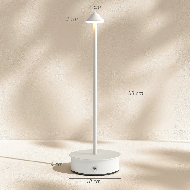 HOMCOM Conjunto de 2 Candeeiros de Mesa Recarregáveis por USB Reguláveis com Controlo Táctil 3000K/4500K/6500K Ø10x30 cm Branco