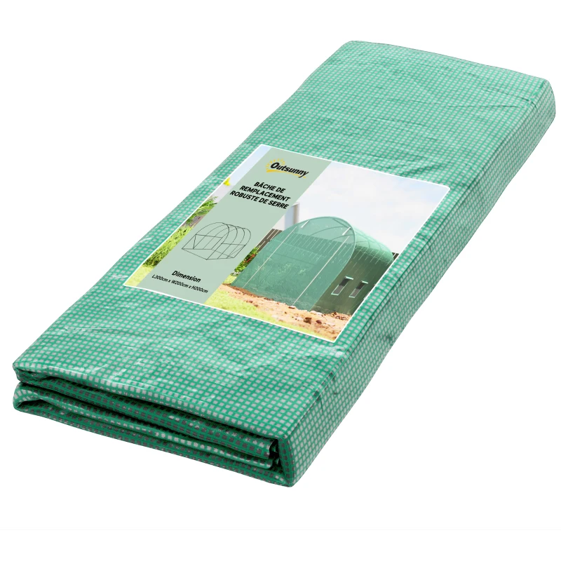 Outsunny Bâche de Rechange Serre Tunnel 6 m², bâche 3 x 2 x 2 m PE Anti-UV imperméable 6 fenêtres + Porte Enroulable zippée Vert