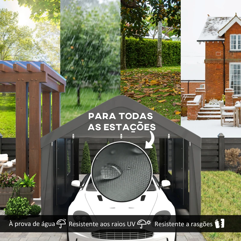 Outsunny Tenda Garagem Tenda para Carro 6x3,6 m Impermeável com Tecido PE Resistente Estrutura de Aço Paredes Removíveis Cinzento Escuro